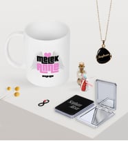 BK Gift Kişiye Özel Melek Anne Kupa Ayna ve Siyah Mineli Kolye Seti (Model 1)