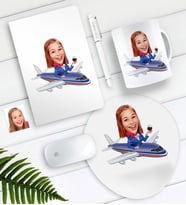 BK Gift Kişiye Özel Uçuş Görevlisi Hostes Karikatürlü Defter Kalem Kupa Mouse Pad Seti-1 (Model 1)