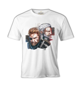 The Witcher - Geralt vs Solid Snake Beyaz Erkek Tshirt