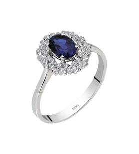 Sirius Çift Sıra Pırlanta ve Oval Safir Taşlı Anturaj Yüzük 0723R0172