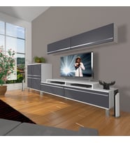 Decoraktiv Ekoflex 6y Mdf Krom Ayaklı Tv Ünitesi Tv Sehpası (Beyaz - Antrasit)