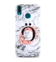 Mermer Çiçekli Harf Tasarım Süper Şeffaf Silikon Telefon Kılıfı Huawei Y9 (2019)