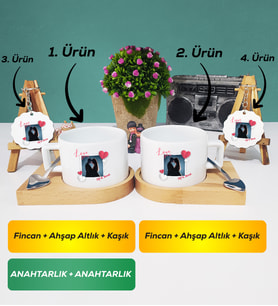 İkili Sevgiliye Sevgililer Günü Hediyesi 7 Kısa Kupa Bardak Anahtarlık