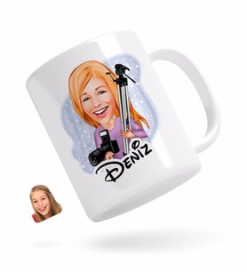 BK Gift Kişiye Özel Kadın Profesyonel Fotoğrafçı Karikatürlü Beyaz Kupa Bardak-1