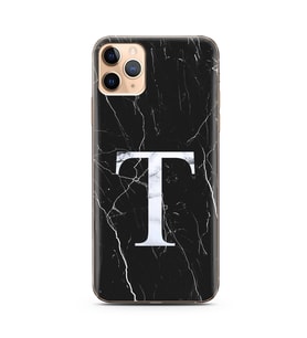 Iphone 11 Pro Max Siyah Mermer Harf Tasarımlı Telefon Kılıfı T-Harfi 