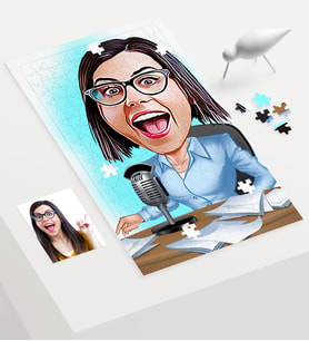 BK Gift Kişiye Özel Kadın Spiker Sunucu Karikatür 240 Parça A3 Puzzle  1