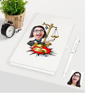 BK Gift Kişiye Özel Bayan Avukat Karikatürlü Beyaz Defter Kalem Seti - 4