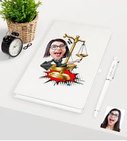 BK Gift Kişiye Özel Bayan Avukat Karikatürlü Beyaz Defter Kalem Seti - 4