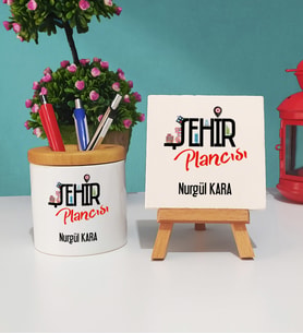 Şehir Plancısı Kalemlik ve Dekoratif Taş Baskı Seti