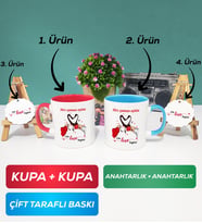 İkili Kırmızı Mavi Sevgiliye Sevgililer Günü Hediyesi 10 Kupa Bardak Anahtarlık