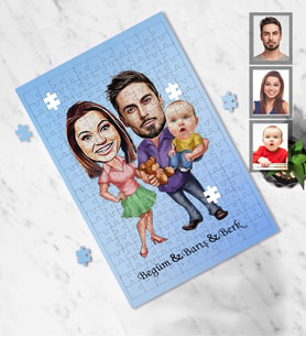 Kişiye Özel Aile Karikatürlü A3 240 Parça Puzzle  Mod-4