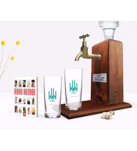 BK Gift Kişiye Özel Renkli Baskılı Edirne Tasarımlı Turistik İkili Rakı Bardağı Ahşap Rakı Standı ve Cep Kitabı Hediye Seti-1 (Model 1)