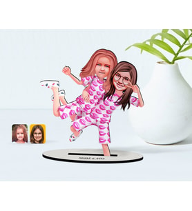 BK Gift Kişiye Özel Kız Kardeşler Karikatürlü Ahşap Biblo Model-1 (Beyaz)