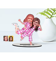BK Gift Kişiye Özel Kız Kardeşler Karikatürlü Ahşap Biblo Model-1 (Beyaz)