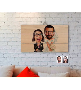 BK Gift Kişiye Özel Sevgililer Karikatürlü Otantik Ahşap Palet Tablo-16