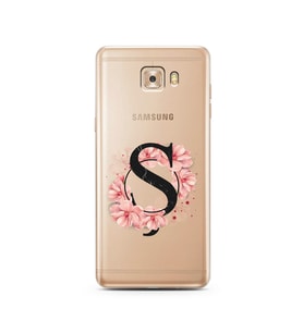 Pembe Çiçekli Harf Tasarım Süper Şeffaf Silikon Telefon Kılıfı Samsung C9 Pro Ş-