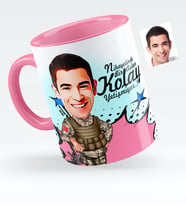 BK Gift Kişiye Özel Bay Asker Karikatürlü Pembe Kupa Bardak  2