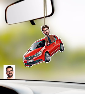 BK Gift Kişiye Özel Erkek Renault Sandero Karikatürlü Ahşap Plakalı Araba Dikiz Ayna Süsü (Beyaz)
