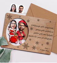 BK Gift Kişiye Özel Sevgililer Karikatürlü Retro Ahşap Yılbaşı Tebrik Kartı - 5