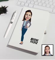 Kişiye Özel Karikatürize Defter Kalem Seti Beyaz 91321