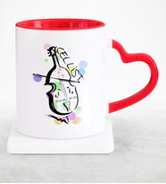 BK Gift Kişiye Özel Mesleki Çellist Kırmızı Kalpli Kupa Bardak  2