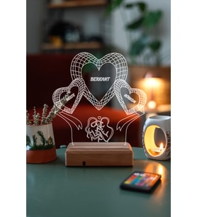 Sevgililer Günü Özel 3D 3 Kalp ve Çift Masaüstü Led Lamba