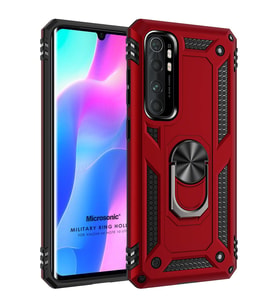 Microsonic Xiaomi Mi Note 10 Lite Kılıf Military Ring Holder Kırmızı