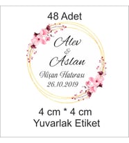 48'li 4 cm*4 cm Yuvarlak, Nişan, Kına, Düğün Etiketi (Yapışkan)