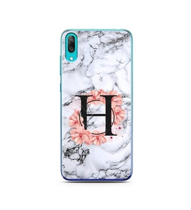 Mermer Çiçekli Harf Tasarım Süper Şeffaf Silikon Telefon Kılıfı Huawei Y7 Prime 