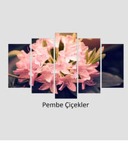 Pembe Çiçekler 100x60 Mdf Yüksek Kalite Uv Baskı Beş Parça Tablo
