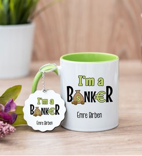 Bankacı Yeşil Kupa Bardak Ve Anahtarlık Set
