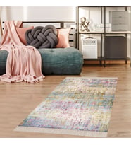 Batik Desenli Renk Geçişli Dijital Baskı Yıkanabilir Kaymaz Taban Salon Halısı ve Yolluk (Bej)