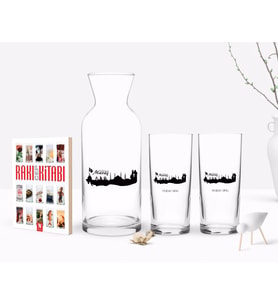 BK Gift Kişiye Özel Renkli Baskılı Kahramanmaraş Tasarımlı Turistik İkili Rakı Bardağı Karaf ve Cep Kitabı Hediye Seti-2 (Model 1)