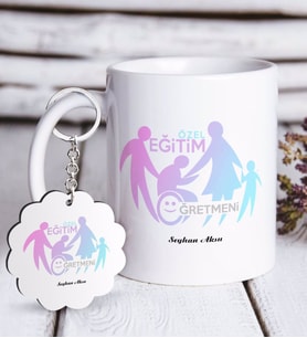 BK Gift Kişiye Özel Özel Eğitim Öğretmeni Beyaz Kupa ve Anahtarlık Hediye Seti-2 (Model 1)