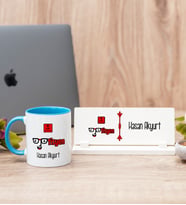 Optisyen Mavi Kupa Bardak Ve Masa İsimliği Hediye Seti