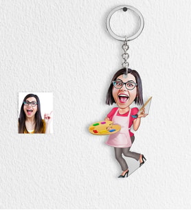 BK Gift Kişiye Özel Bayan Ressam Karikatür Anahtarlık  1