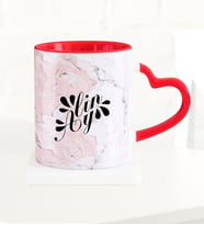BK Gift Kişiye Özel Mermer Desenli Kırmızı Kalpli Kupa Bardak  7