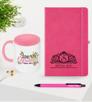 BK Gift Kişiye Özel Bugün Günlerden Öğretmen Temalı Pembe Defter Kalem Kupa Seti - 1