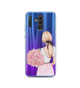 Çiçekli Kız Tasarımlı Süper Şeffaf Silikon Telefon Kılıfı Huawei Honor 20 Lite