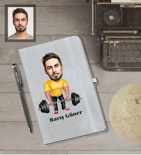 Kişiye Özel Sporcu Karikatürlü Gri Defter Kalem Hediye Seti  Bay-7