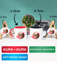 İkili Kırmızı Siyah Sevgiliye Sevgililer Günü Hediyesi 8 Kupa Bardak Anahtarlık