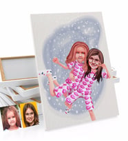 BK Gift Kişiye Özel Kız Kardeşler Karikatürlü Kanvas Tablo 50x70cm-1