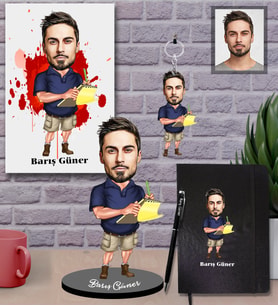 Kişiye Özel Patron Karikatürlü 5 li Hediye Seti Bay-17