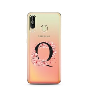 Pembe Çiçekli Harf Tasarım Süper Şeffaf Silikon Telefon Kılıfı Samsung A60 Q-Har