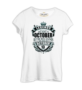 Legends Born on October - Beat Beyaz Kadın Tshirt