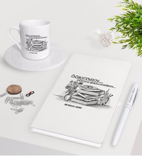 BK Gift Kişiye Özel Öğretmen Beyaz Defter Kalem Türk Kahvesi Fincanı Seti-1 (Model 1)