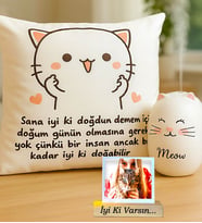 Kişiye Özel Doğum Günü Hediyesi Kedi Yastık & Sevimli Kedi H2o Hava Nemlendirici Oda Kokusu