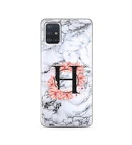 Mermer Çiçekli Harf Tasarım Süper Şeffaf Silikon Telefon Kılıfı Samsung A51 H-Ha
