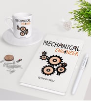 BK Gift Kişiye Özel Makina Mühendisi Beyaz Defter Kalem Türk Kahvesi Fincanı Seti-2 (Model 1)