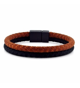 KAHVE SİYAH İP DOKUMA SİYAH METAL KLİPS ERKEK BİLEKLİK BT429